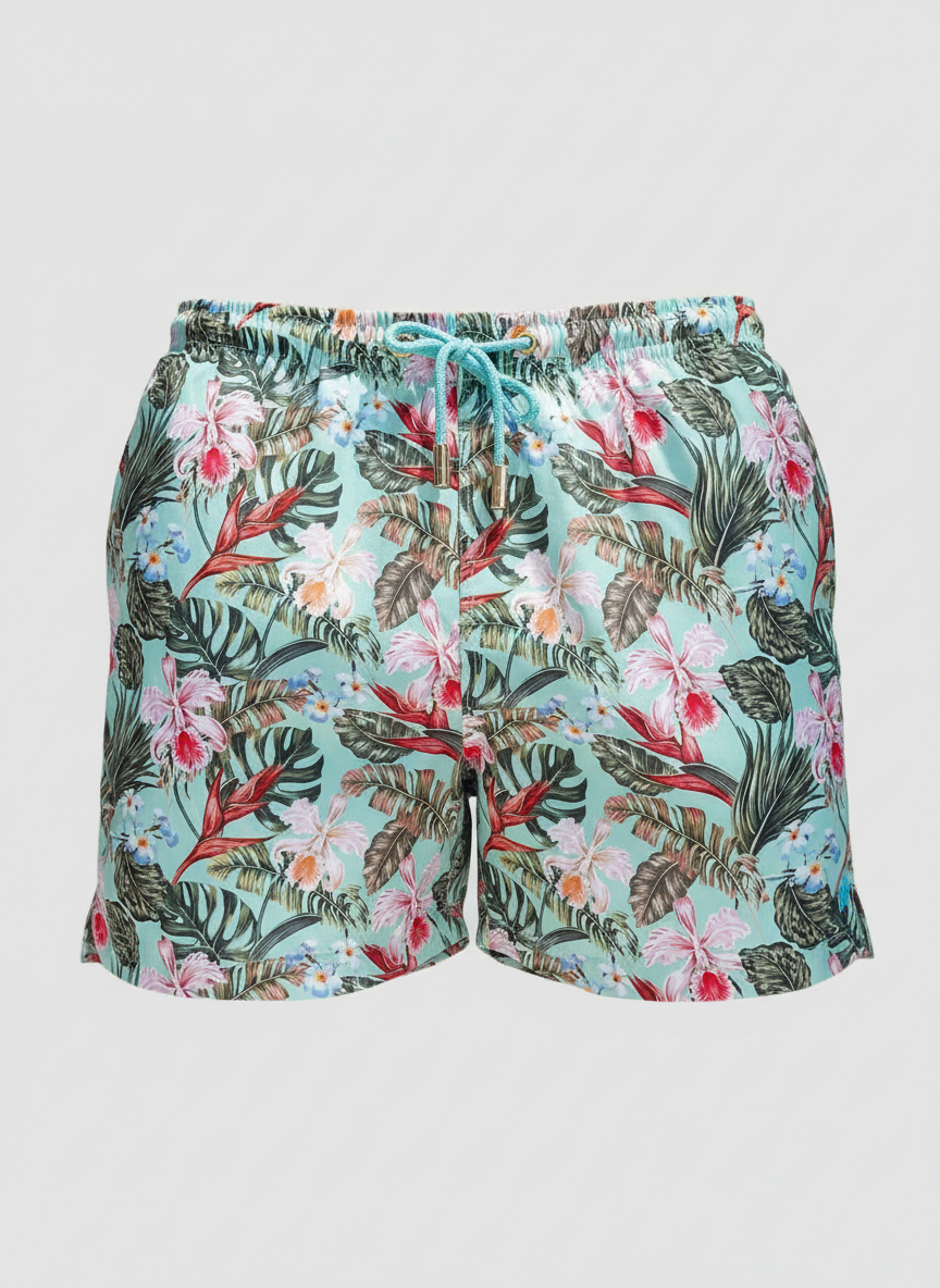 SHORTS ELASTIC FLORAL FUNDO MINT