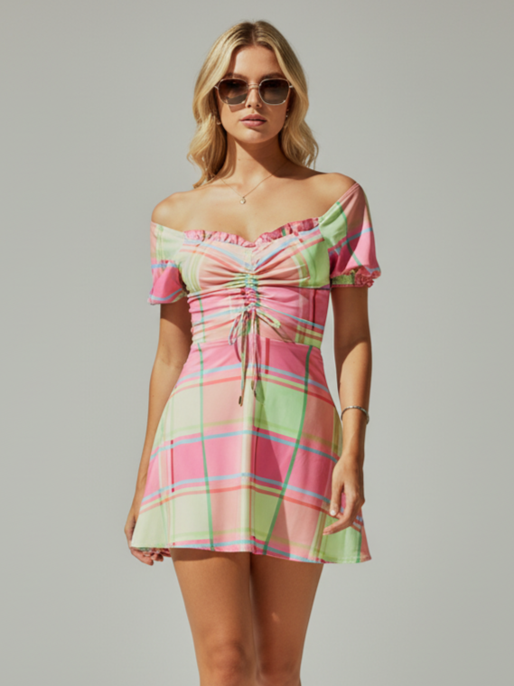 VESTIDO CIGANINHA XADREZ ROSA E VERDE