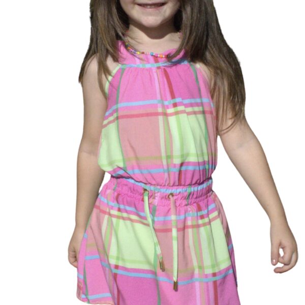 VESTIDO GOLA XADREZ ROSA/VERDE INFANTIL