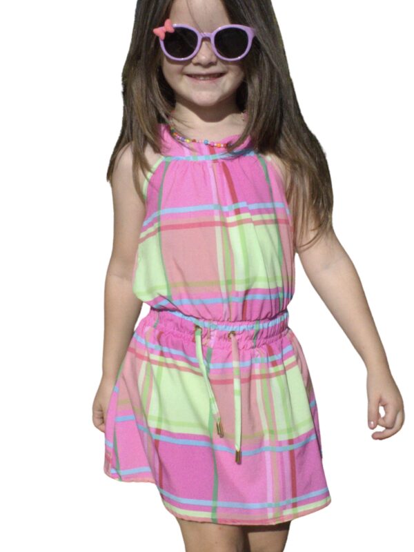 VESTIDO GOLA XADREZ ROSA/VERDE INFANTIL