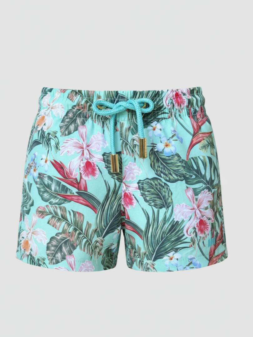 SHORTS ELASTIC FLORAL FUNDO MINT INFANTIL