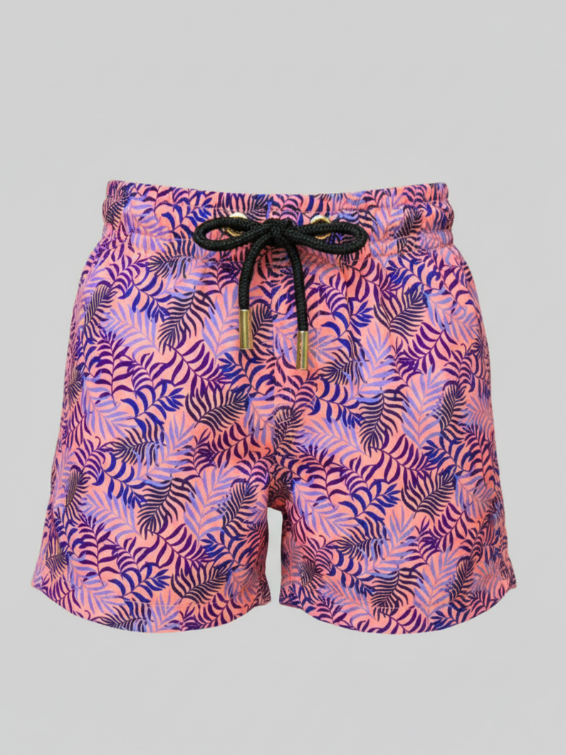 SHORTS ELASTIC FOLHAS FUNDO LARANJA INFANTIL