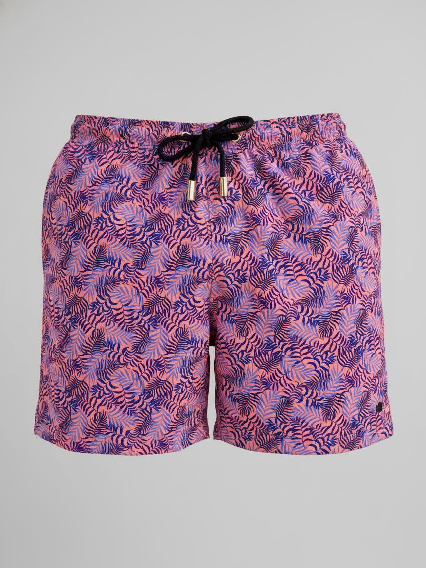 SHORTS ELASTIC FOLHAS FUNDO LARANJA