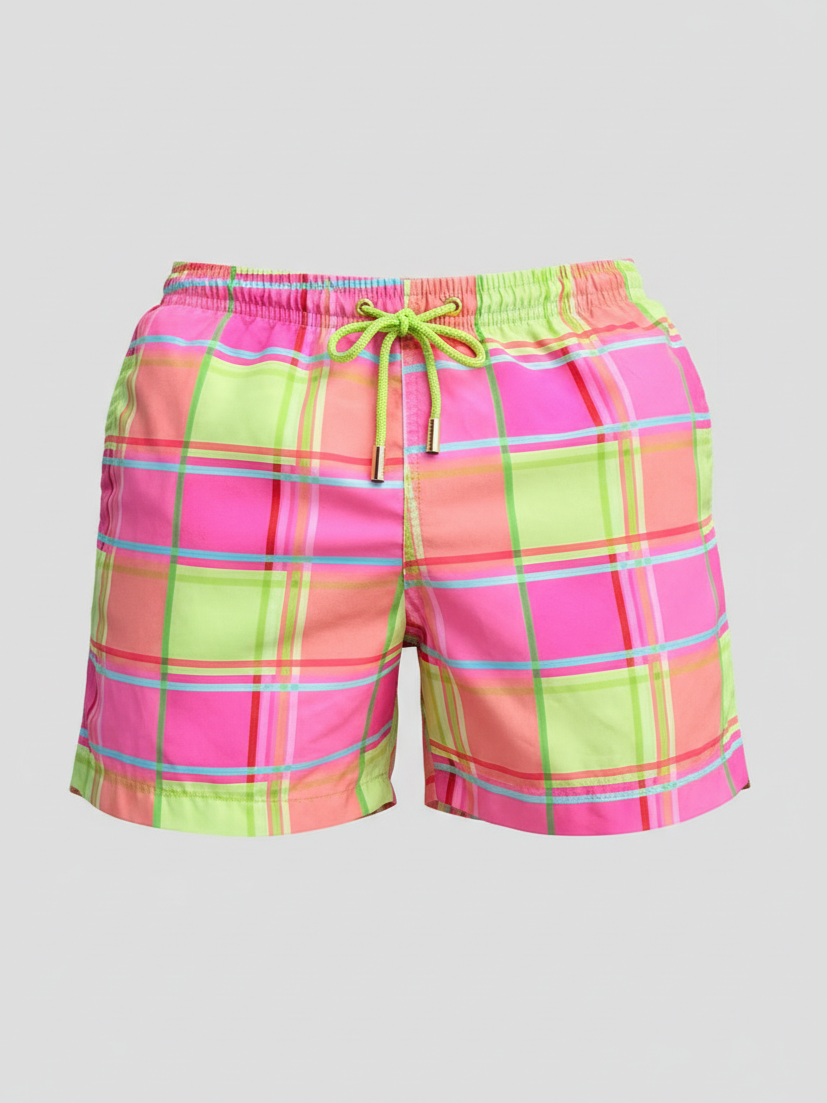 SHORTS ELASTIC XADREZ ROSA/VERDE