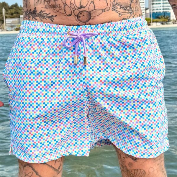SHORT ELASTIC QUADRICULADO COLORIDO AMARELO