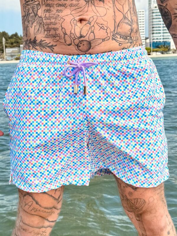 SHORT ELASTIC QUADRICULADO COLORIDO AMARELO