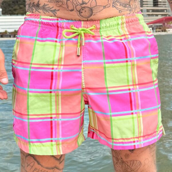 SHORT ELASTIC XADREZ ROSA/VERDE