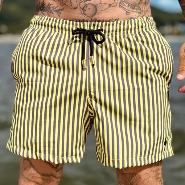 SHORT ELASTIC LISTRA AMARELO E CINZA