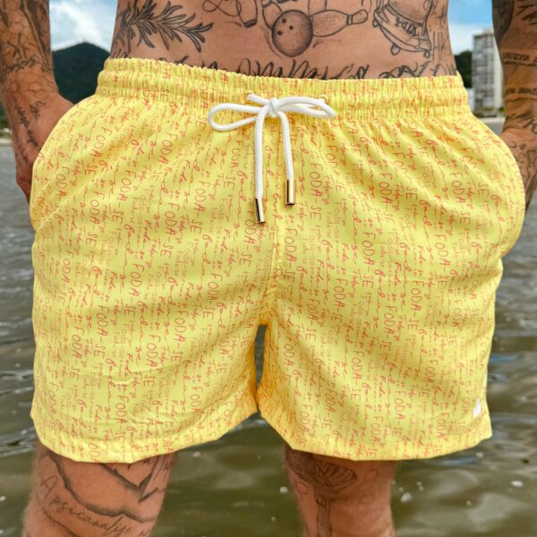 SHORT ELASTIC FODA-SE AMARELO E CORAL