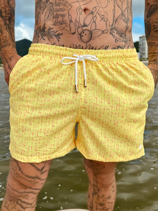 SHORT ELASTIC FODA-SE AMARELO E CORAL