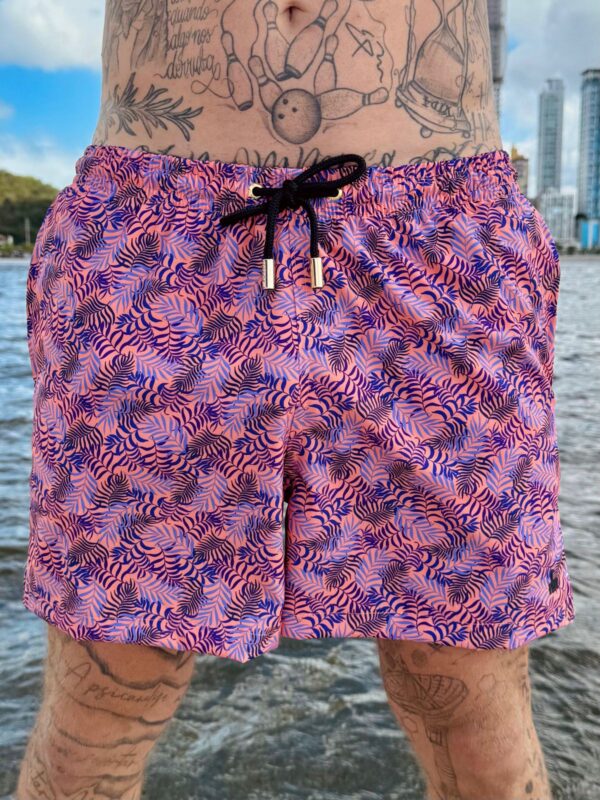 SHORT ELASTIC FOLHAS FUNDO LARANJA