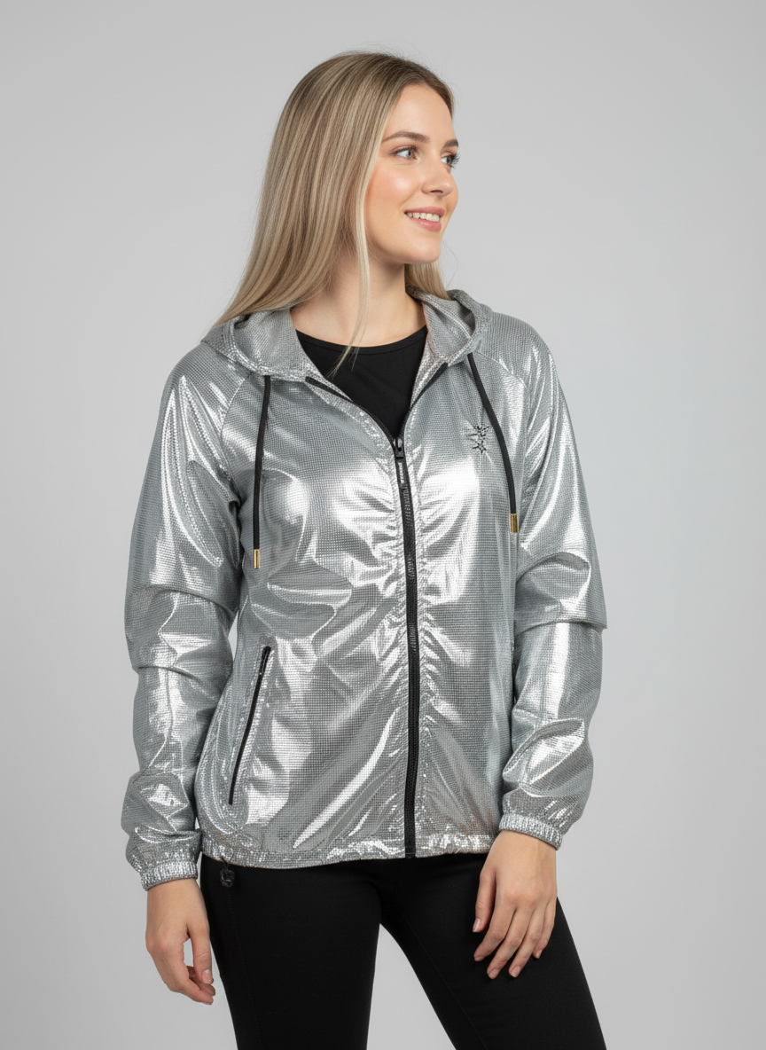 corta vento quadriculado prateado