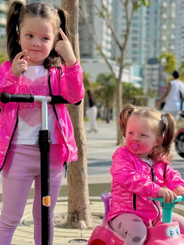 corta vento quadriculado metalizado pink infantil - Imagem 4