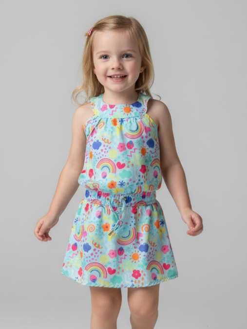 VESTIDO GOLA ARCO IRIS