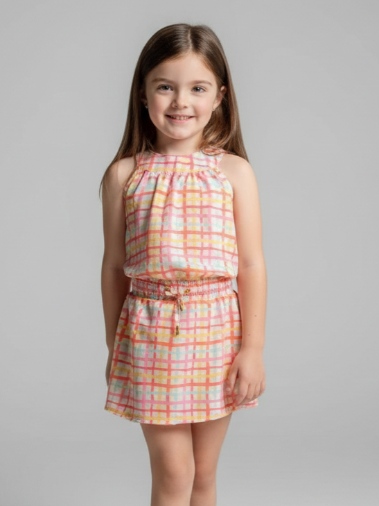VESTIDO GOLA GRADE COLORIDA