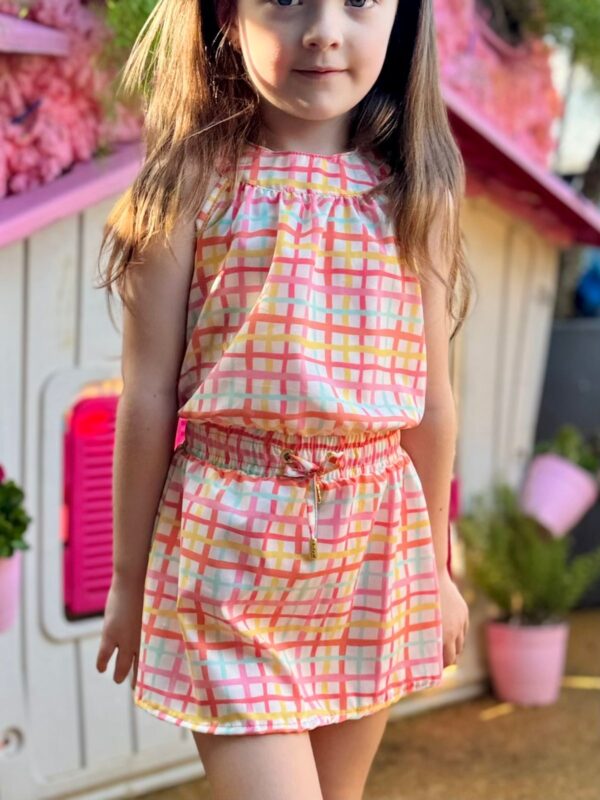 VESTIDO GOLA GRADE COLORIDA - Imagem 3