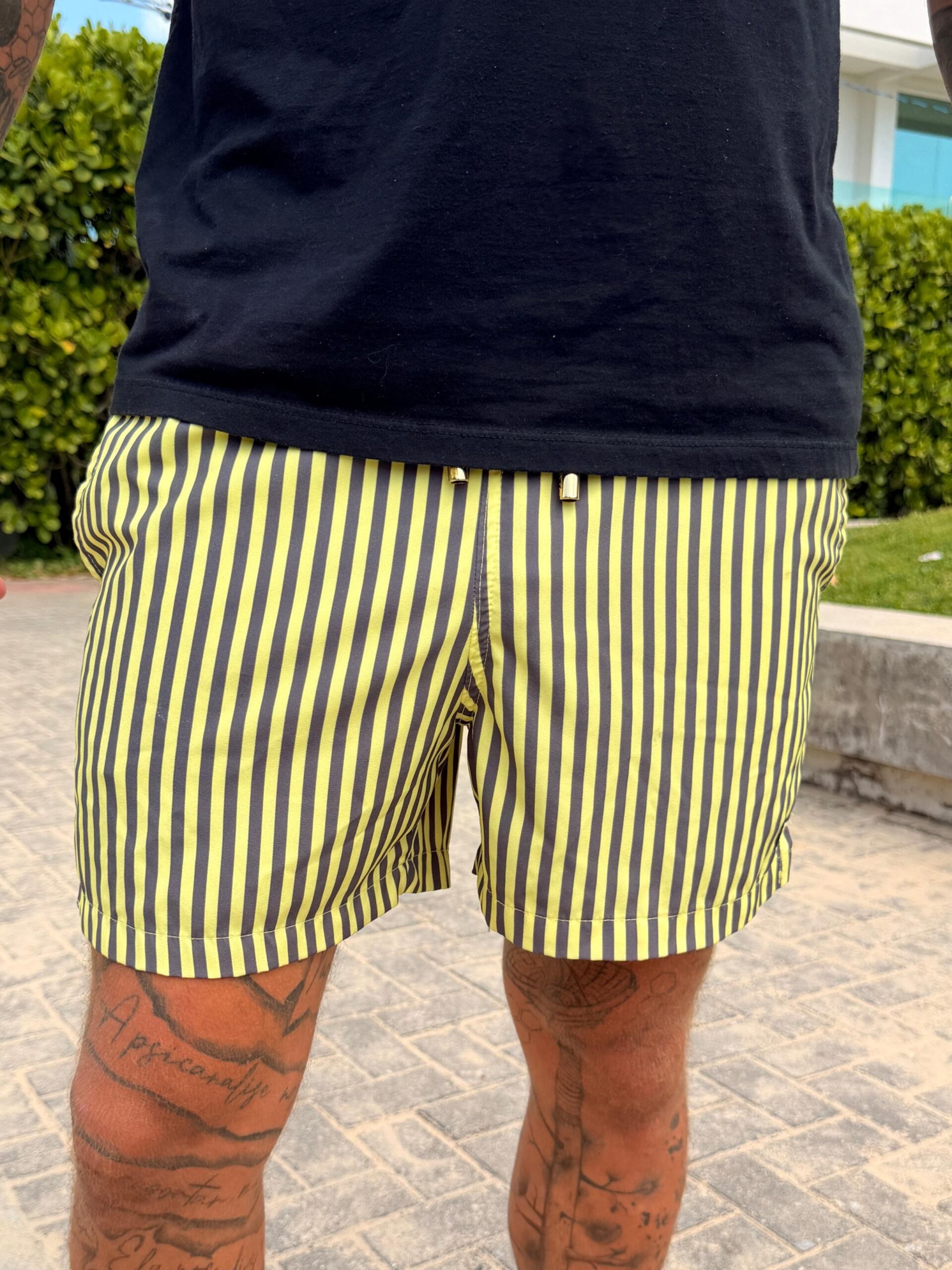 SHORTS ELASTIC LISTRA AMARELO E CINZA - Imagem 6